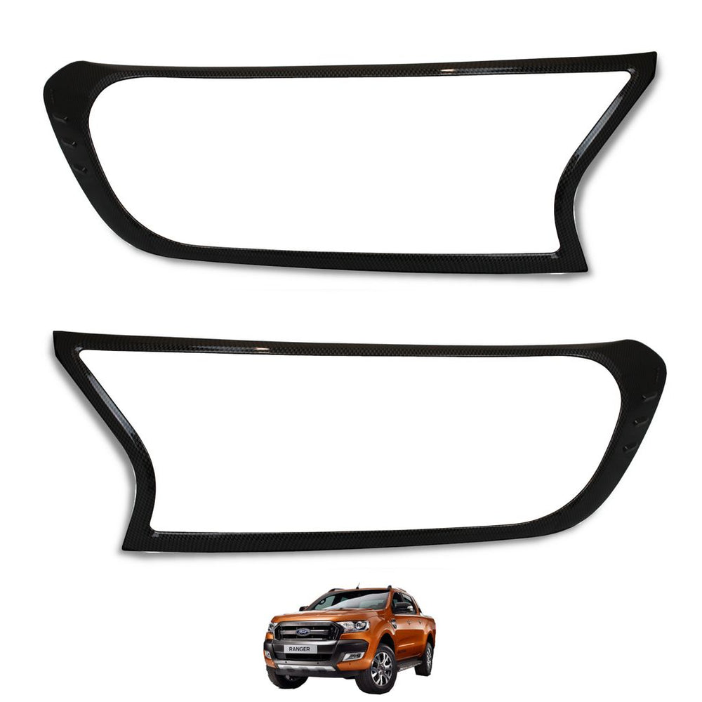 CARBON FIBER Front Headlight Cover Trims for Ford Ranger T6 PX2, PX3 2016+