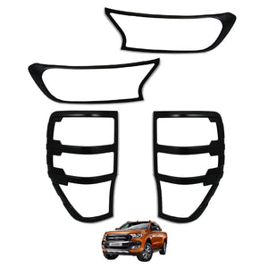 MATTE BLACK Front & Rear Light Cover Trims for Ford Ranger T6 PX2, PX3 2016+