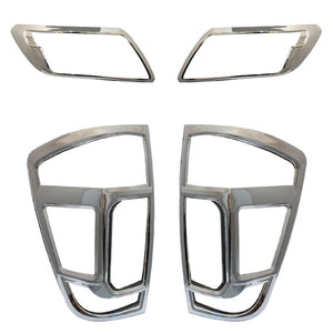 CHROME Front & Rear Head Tail Light Cover Guard Trims For  Nissan Navara NP300
