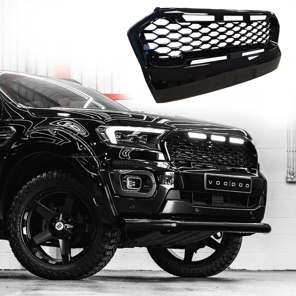 Shadow Black  XO Stealth Grille With LEDs For Ford Ranger T6 PX3 2019-2022